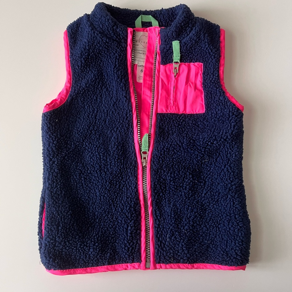 Kids Navy and Pink Fleece Vest size 6x